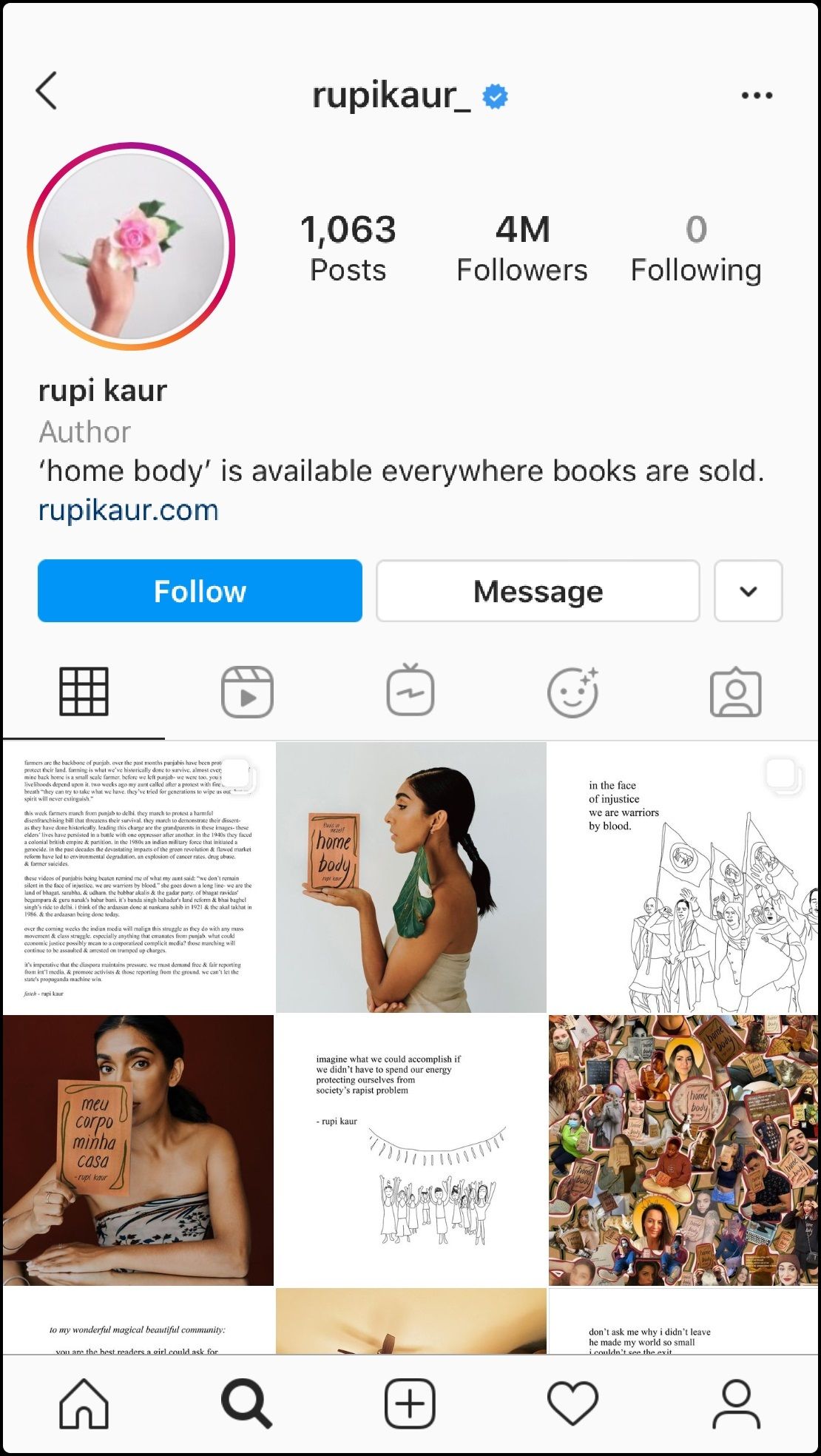 Rupi Kaur's Instagram page as of 12/1/2020.