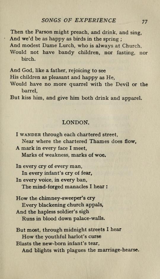 London as published in a 1905 collection of Blake's poems, edited by Yeats.