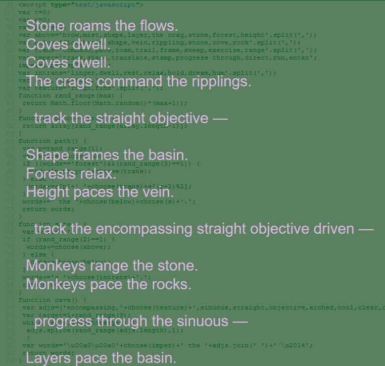 Taroko Gorge by Nick Montfort, with source code layered into image