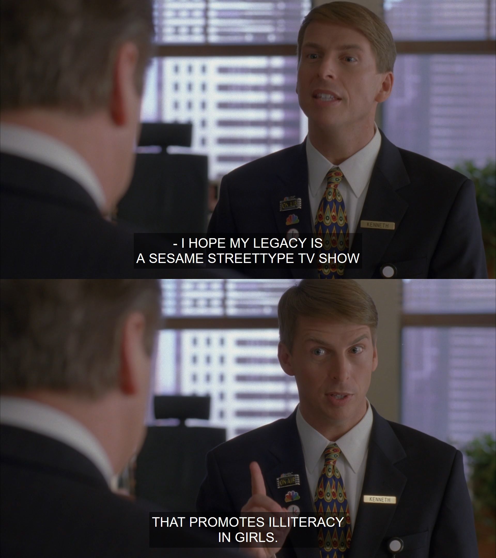 In the sitcom 30 Rock, the character Kenneth jokes, "I hope my legacy is a Sesame Street-type TV show that promotes illiteracy in girls."